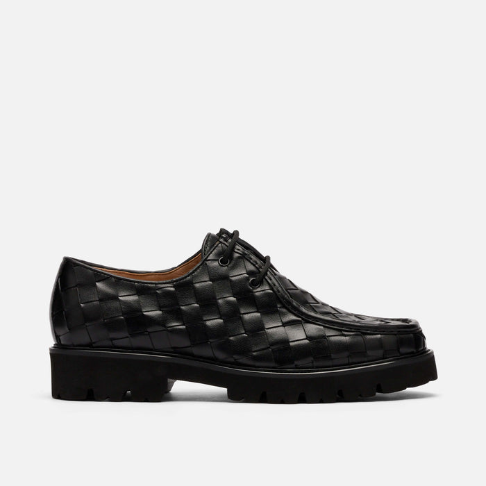 Montana Black Woven Leather Moc Toe Derbys