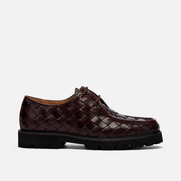 Montana Burgundy Woven Leather Moc Toe Derbys