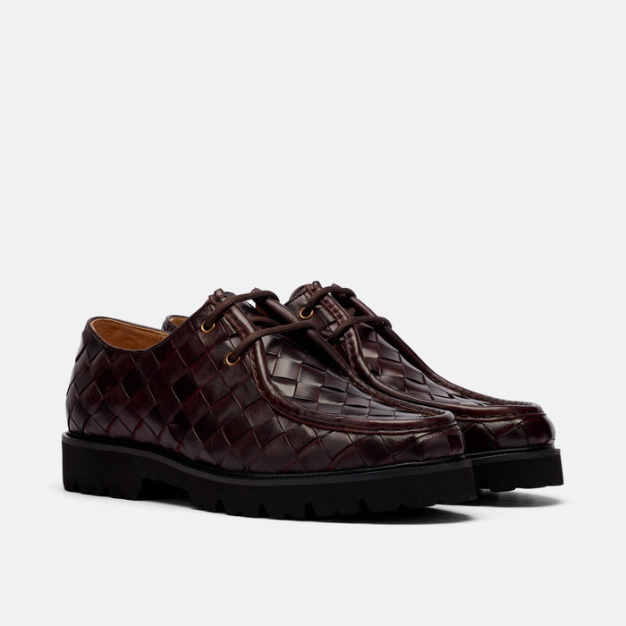 Montana Burgundy Woven Leather Moc Toe Derbys