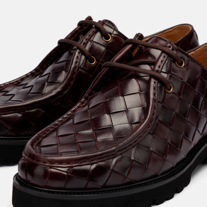 Montana Burgundy Woven Leather Moc Toe Derbys