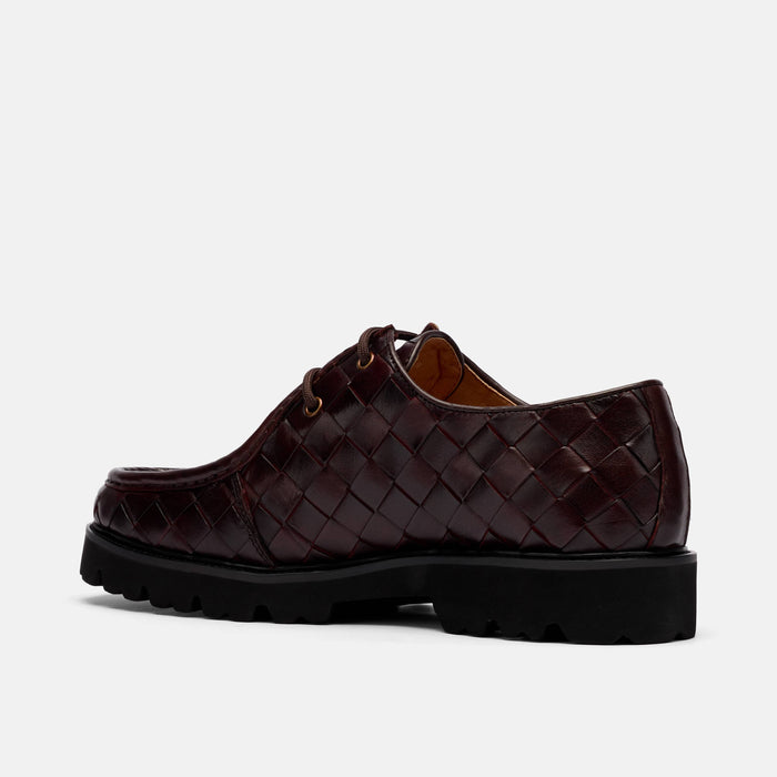 Montana Burgundy Woven Leather Moc Toe Derbys