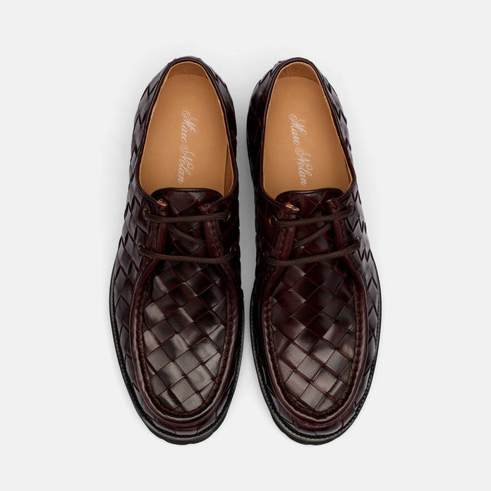 Montana Burgundy Woven Leather Moc Toe Derbys