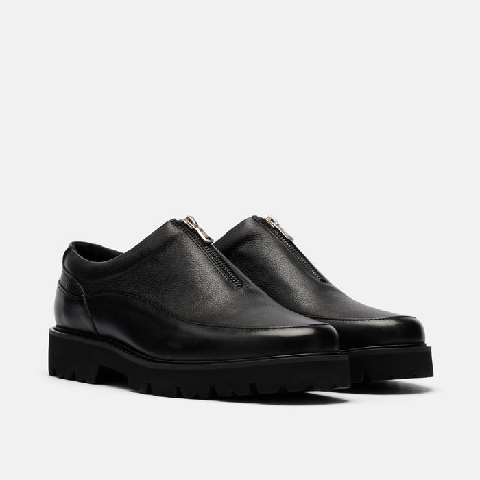 Monza Black Leather Zip Shoe