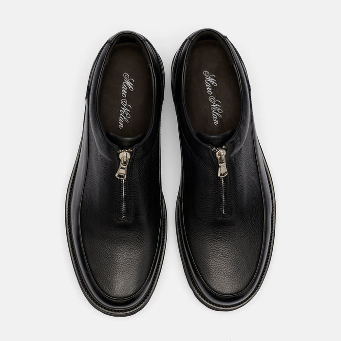 Monza Black Leather Zip Shoe