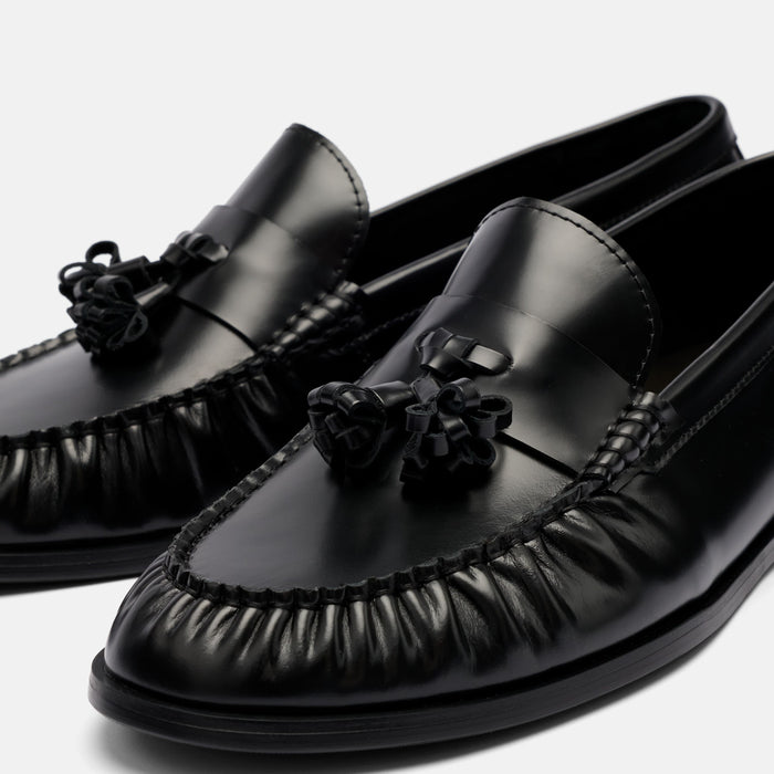 Morgan Black Pleated Leather Tassel Loafers