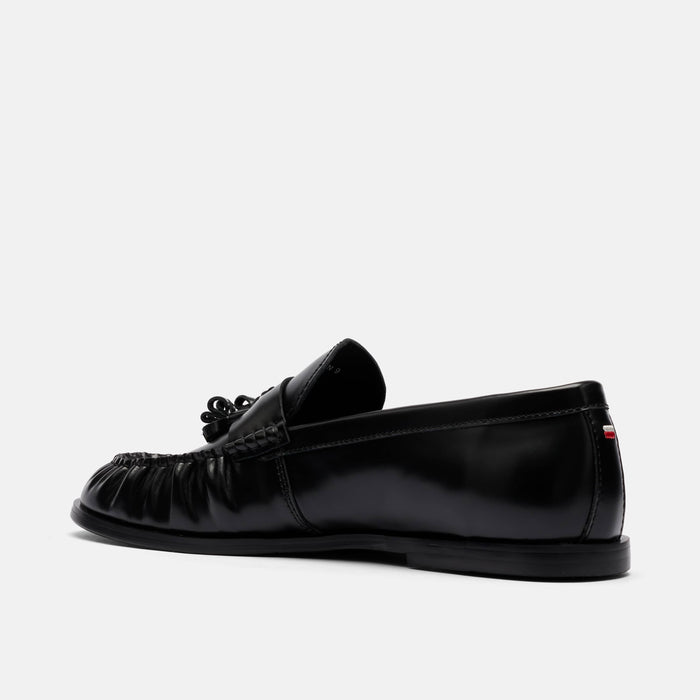Morgan Black Pleated Leather Tassel Loafers