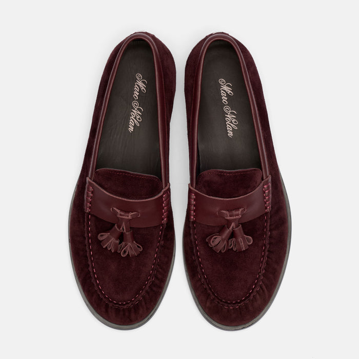 Morgan Burgundy Pleated Suede Tassel Loafers