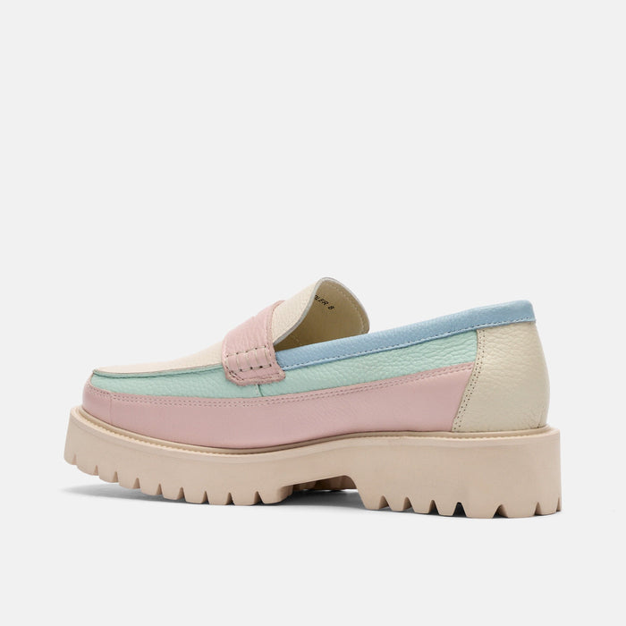 Ms. Adler Pastel Colorblock Leather Lug Penny Loafers