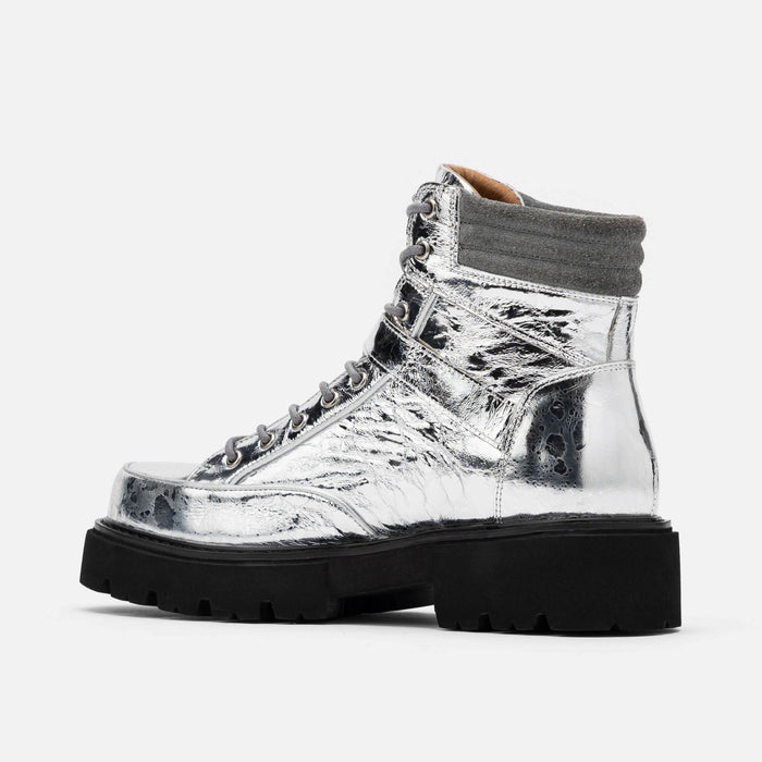 Ms. Atlas Chrome Patent Leather Strap Boots