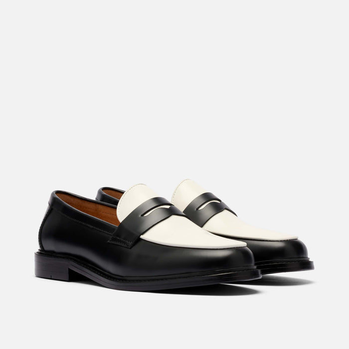 Ms. Calum Black/White Calf Leather Penny Loafers