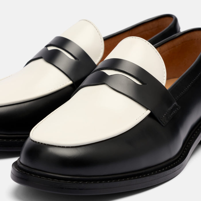 Ms. Calum Black/White Calf Leather Penny Loafers
