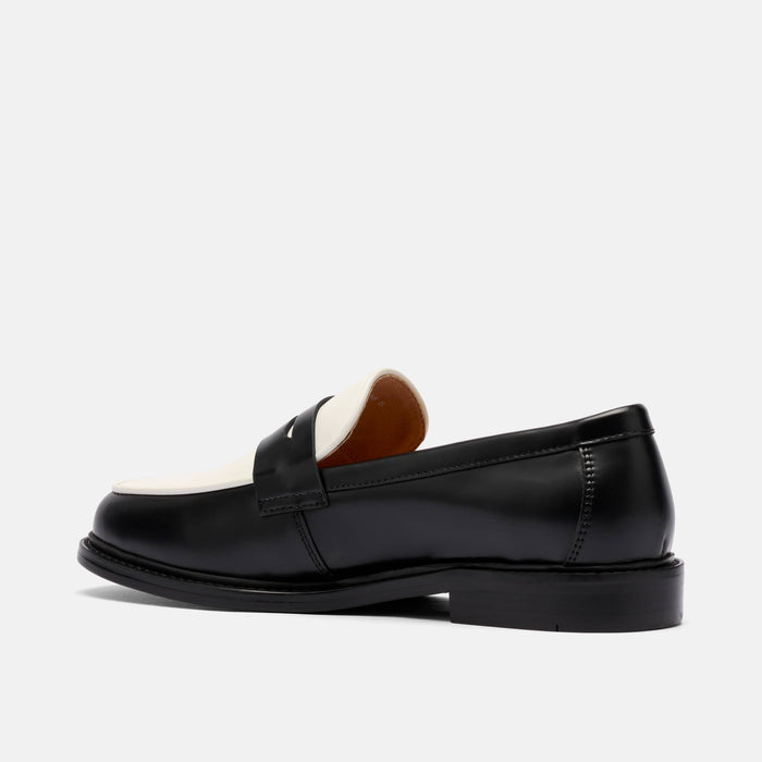 Ms. Calum Black/White Calf Leather Penny Loafers