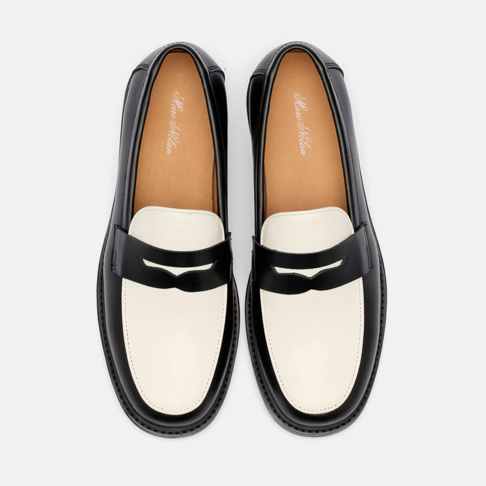 Ms. Calum Black/White Calf Leather Penny Loafers