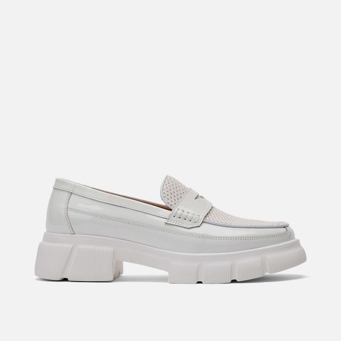 womens white lug penny loafers