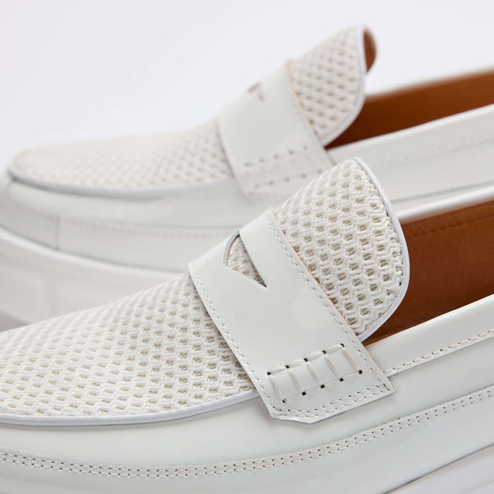 womens white lug penny loafers