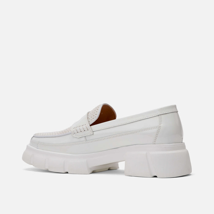 womens white lug penny loafers