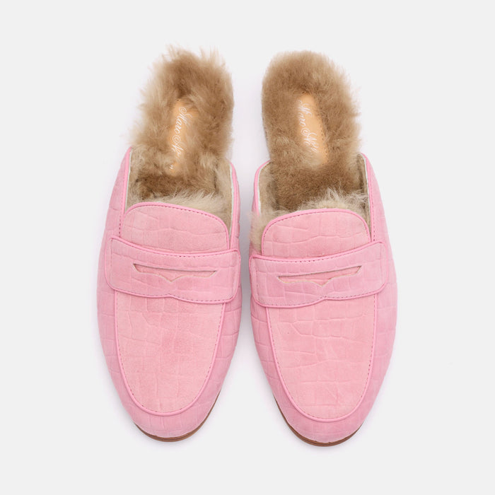 Ms. Del Mar Pink Croc Suede Loafer Mule