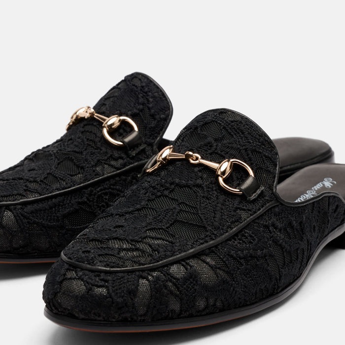 Ms. Del Sol Black Lace Bit Loafer Mule