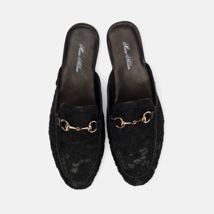 Ms. Del Sol Black Lace Bit Loafer Mule