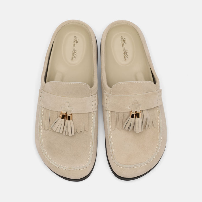 Ms. Hampton Stone Suede Tassel Mules