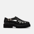 Ms. Magellan Black Crocskin Leather Lug Fisherman Sandals