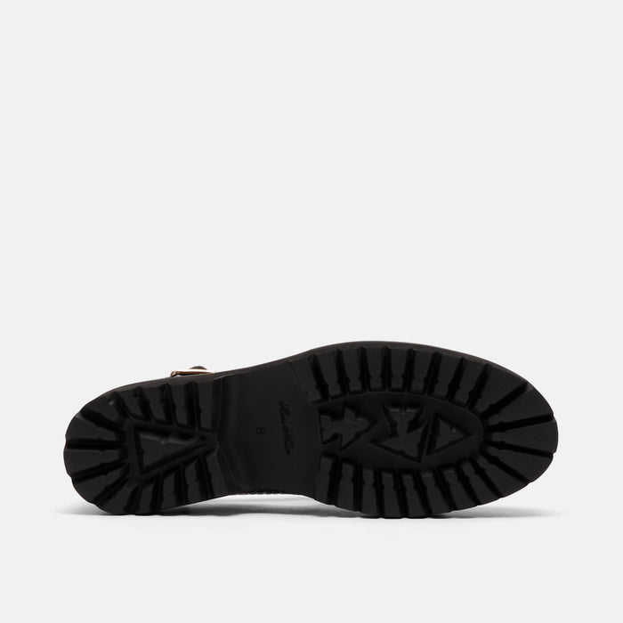 Ms. Magellan Black Crocskin Leather Lug Fisherman Sandals