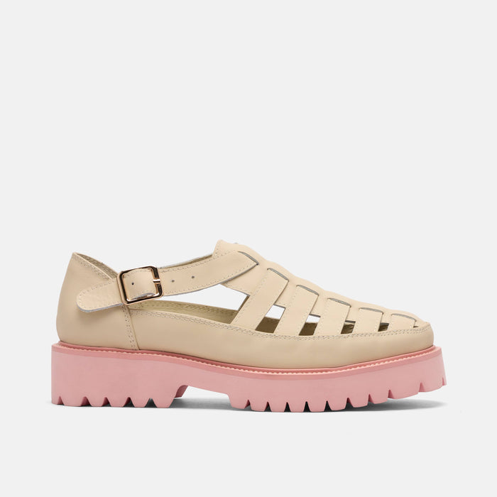 Ms. Magellan Cream/Pink Leather Lug Fisherman Sandals