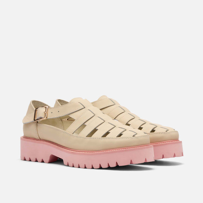 Ms. Magellan Cream/Pink Leather Lug Fisherman Sandals
