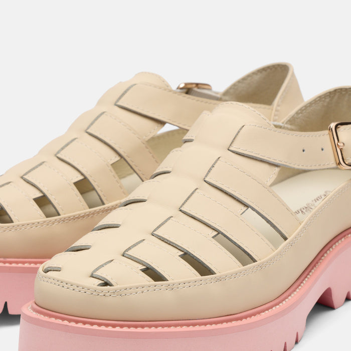 Ms. Magellan Cream/Pink Leather Lug Fisherman Sandals