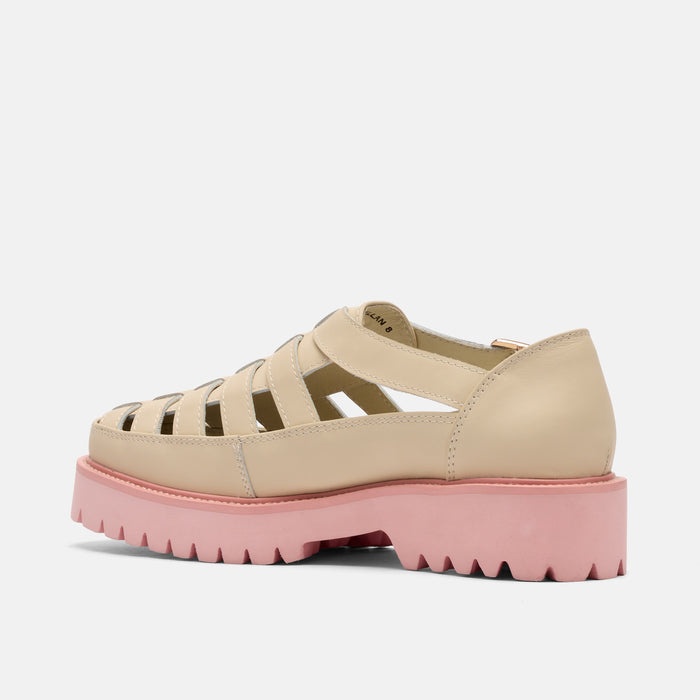 Ms. Magellan Cream/Pink Leather Lug Fisherman Sandals