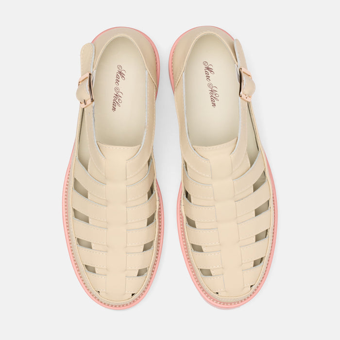 Ms. Magellan Cream/Pink Leather Lug Fisherman Sandals