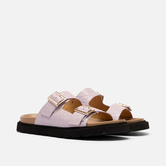 Ms. Monaco Lavender Crocskin Leather Strap Sandals