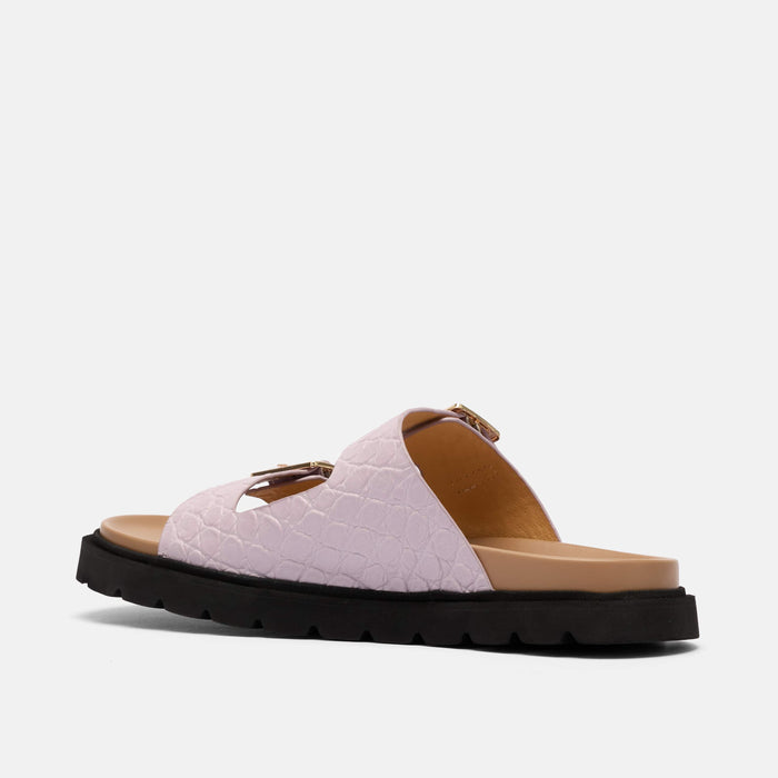 Ms. Monaco Lavender Crocskin Leather Strap Sandals