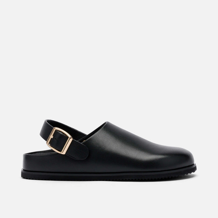 Ms. Solana Black Leather Backstrap Clogs