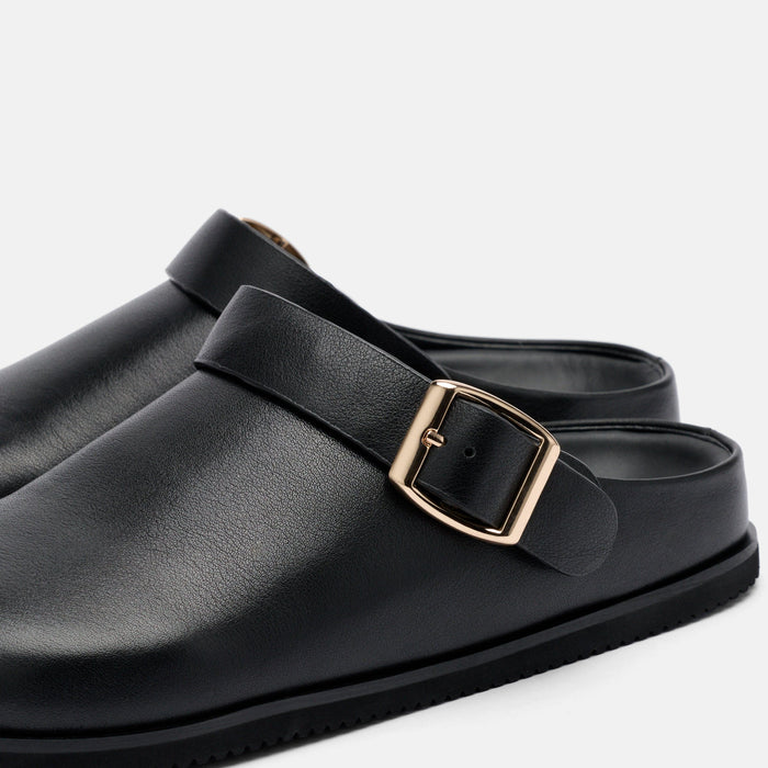 Ms. Solana Black Leather Backstrap Clogs
