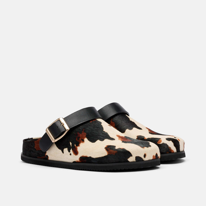 Ms. Solana Cow Print Backstrap Clogs