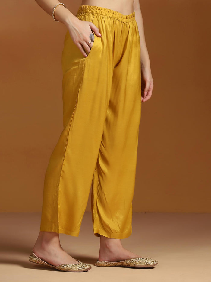 Natural Crepe Mustard Printed Kurta Comfort Pant Dupatta.