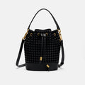 Nora Black Woven Leather Bucket Bag