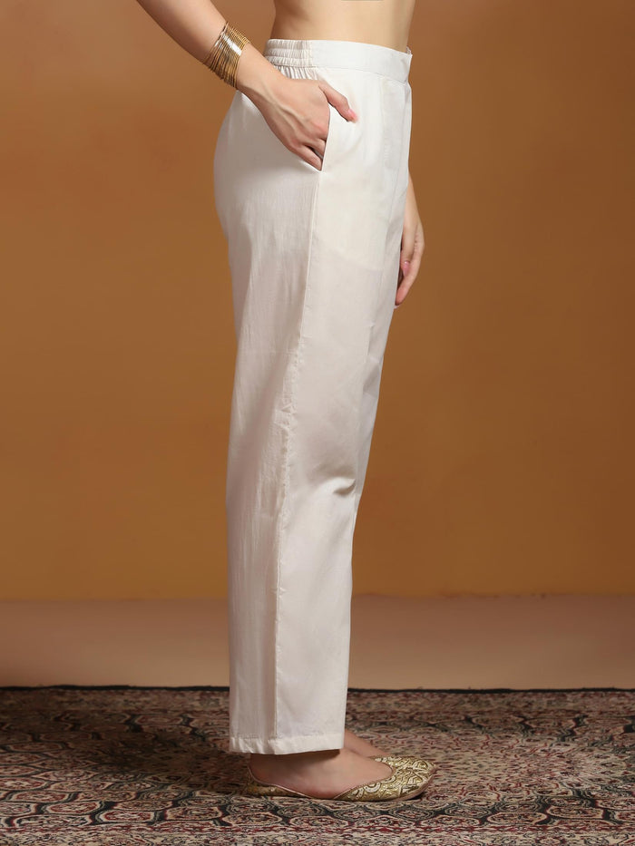 Off White  Cotton Jacquard Kurta Comfort Pant Dupatta.