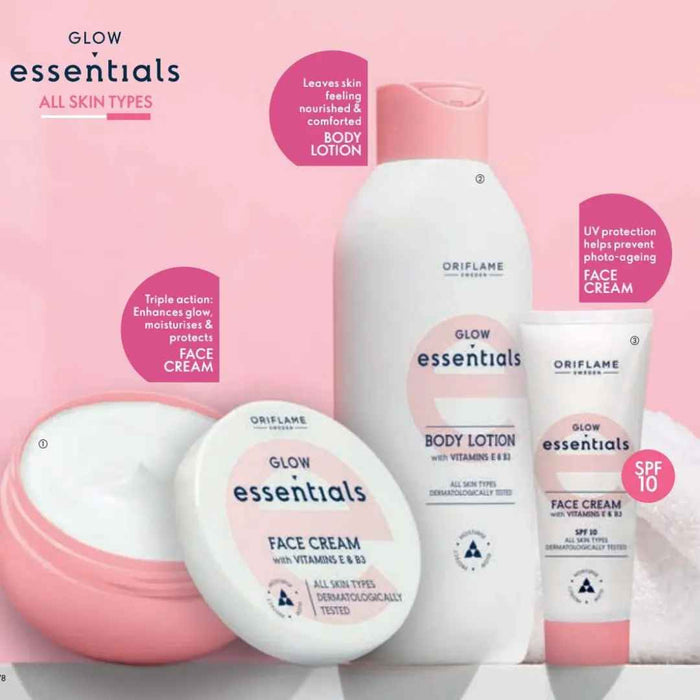 Oriflame Glow Essentials Body Lotion 250ml | With Vitamin E & B3 - Glow by Sudais