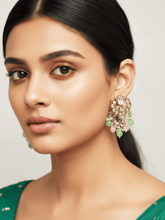 Pastel Bead Polki Drop Earrings.