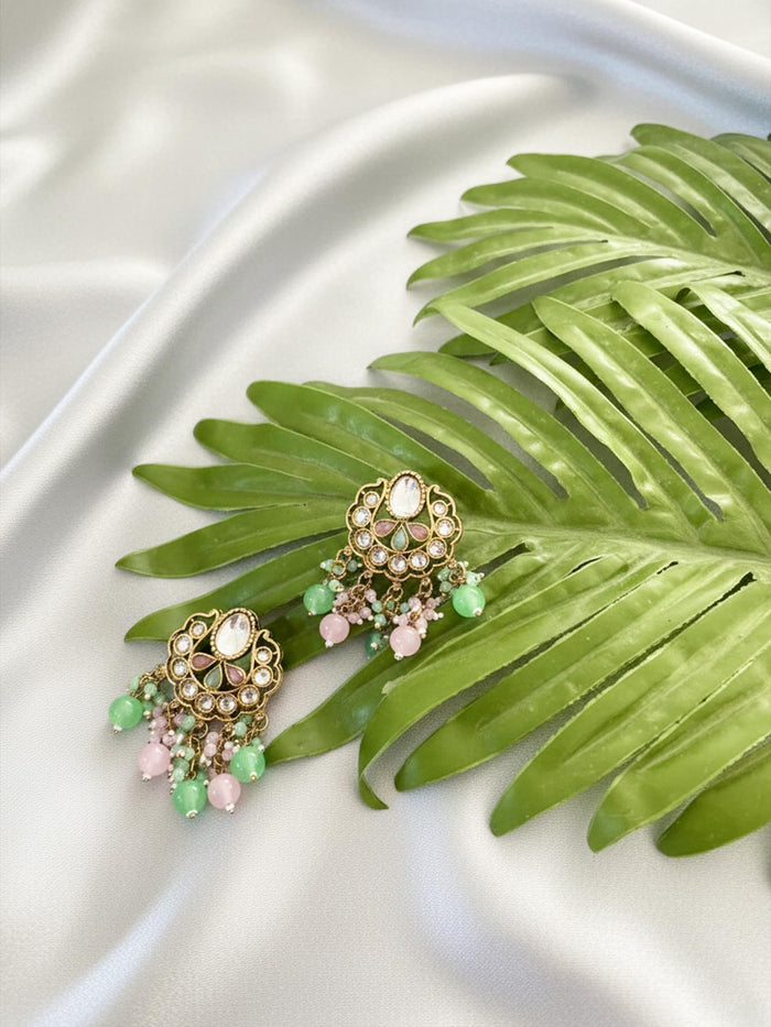 Pastel Bead Polki Drop Earrings.