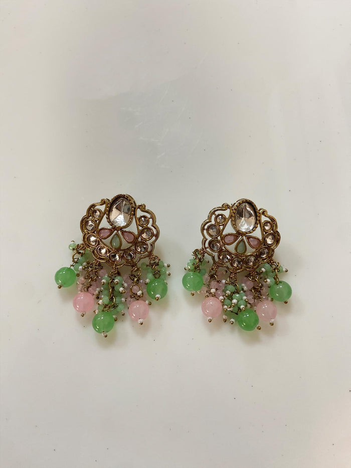 Pastel Bead Polki Drop Earrings.