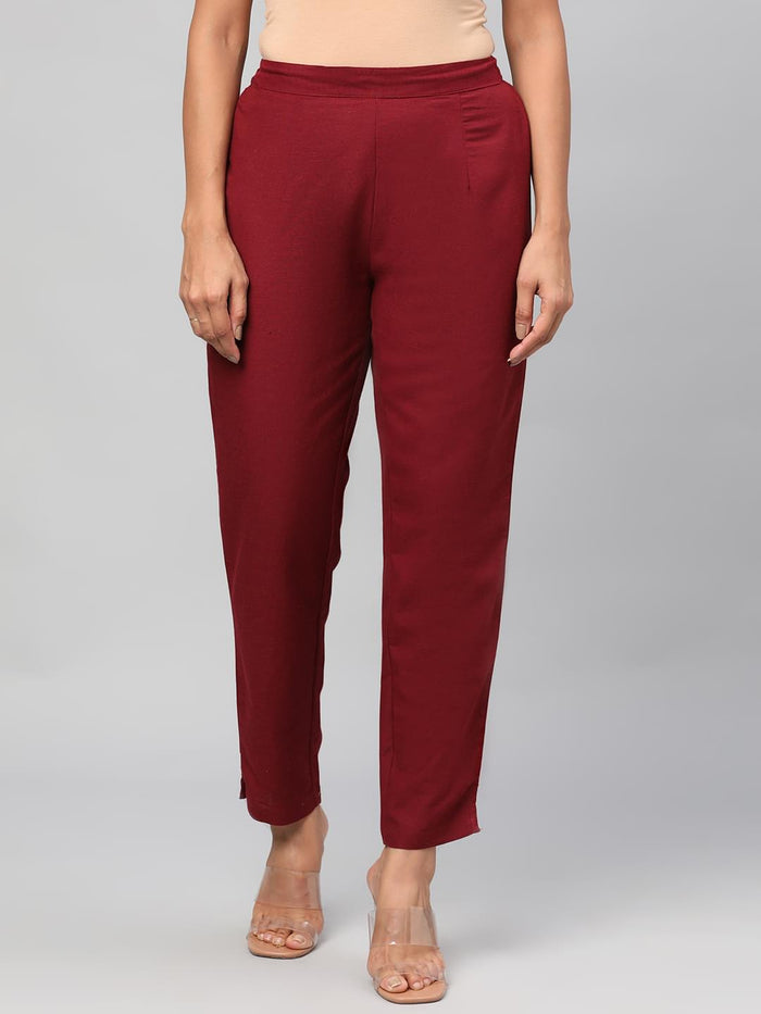 Plain Rayon Burgundy Trouser.