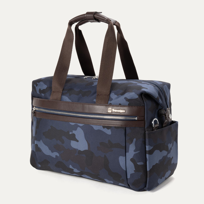 Platinum® Elite UnderSeat Tote in Camouflage, featuring dual top handles, front zippered pocket, and stacking strap for stacking on luggage.







Ask ChatGPT