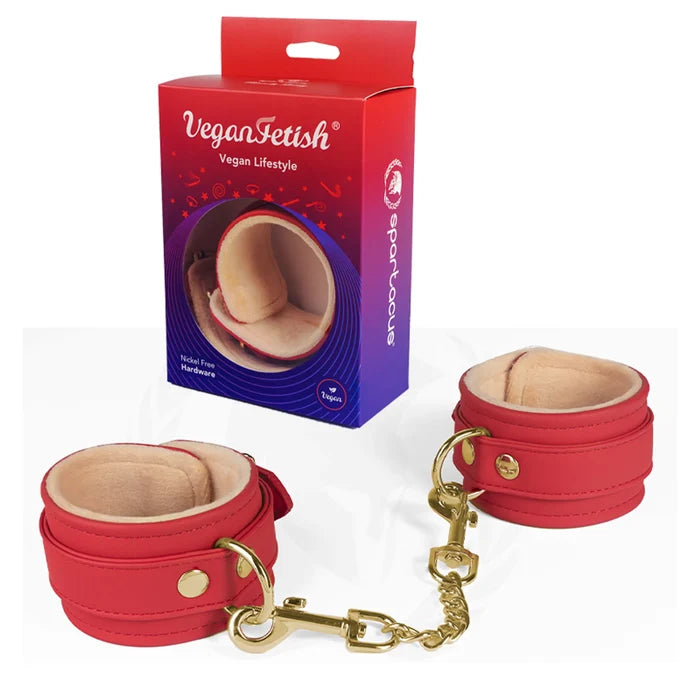 PLUSH LINED RED PU WRIST CUFFS