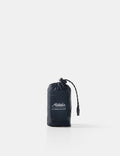 Black drawstring pouch with brand logo on a white background