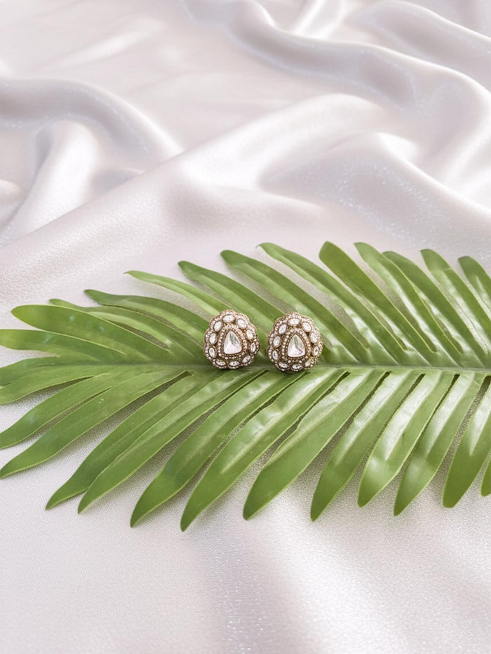 Polki Stone Dome Stud Earrings.