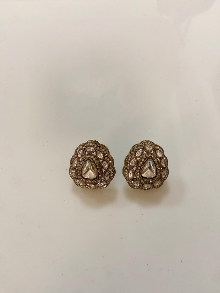 Polki Stone Dome Stud Earrings.