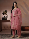 Poly Viscose Pink Embroidered Kurta Comfort Pant Dupatta.